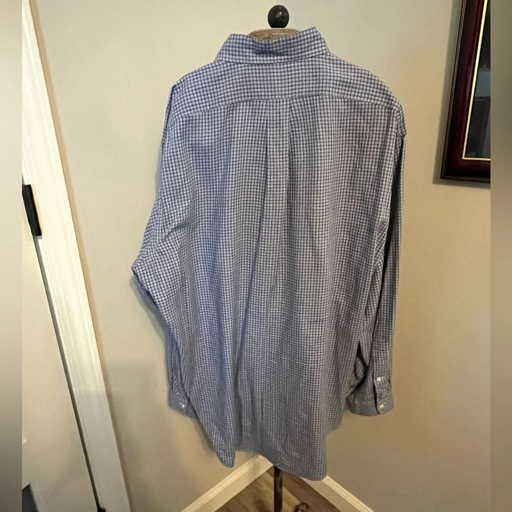 Blue plaid long sleeved Polo shirt